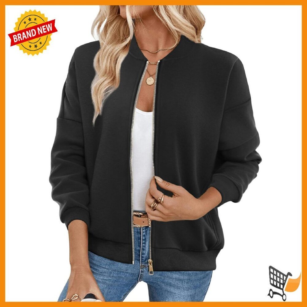 Loose Fit Fleece Sweatshirt with Pockets, Long Sleeve Crewneck
